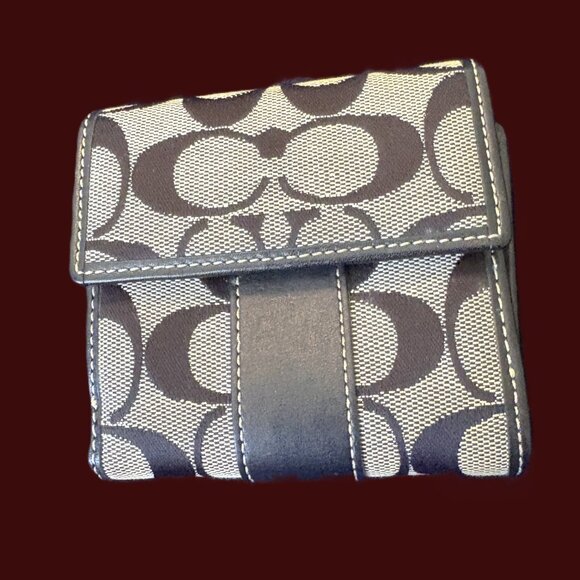 Coach Fold-Over Wallet-Signature Black Logo Canvas with Black leather Trim - Picture 8 of 12